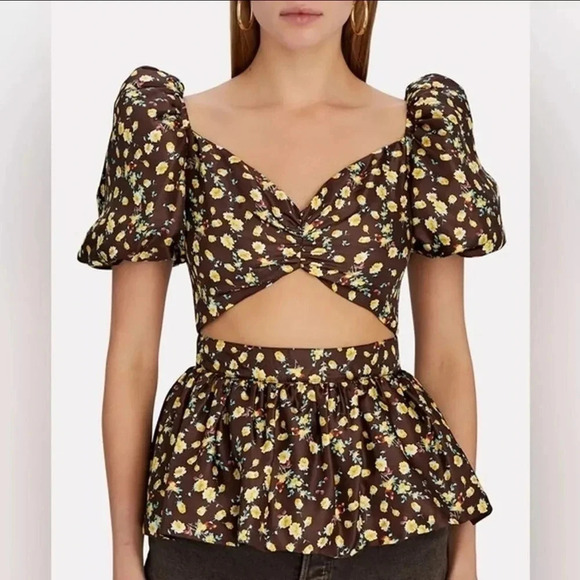 NWT AUTUMN ADEIGBO Bridgette Puff Sleeve Cut-Out Top size 4 - Picture 3 of 14